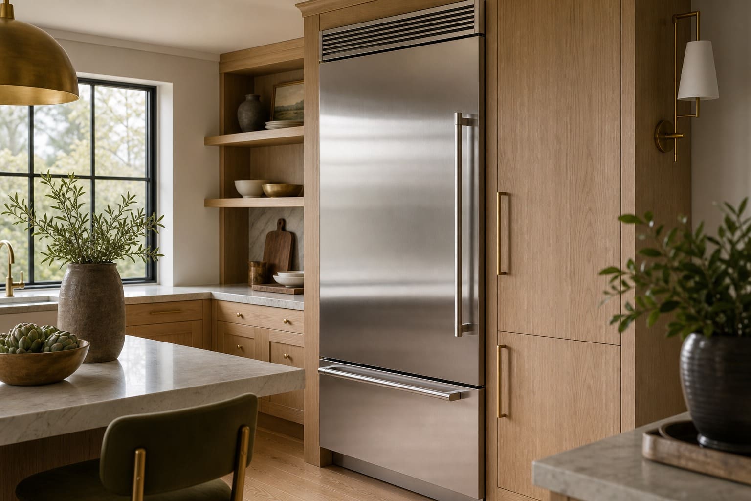 GE Monogram built-in refrigerator in a Los Altos estate kitchen