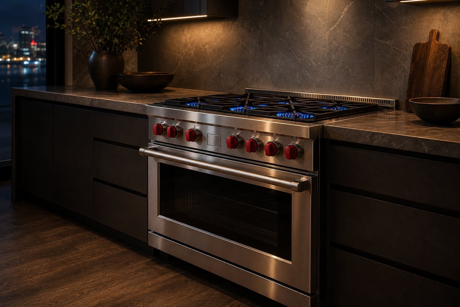 Wolf professional range in a Los Altos estate kitchen