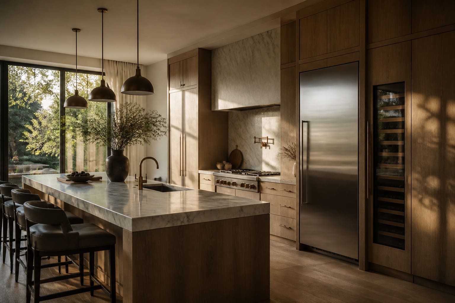 High-end Los Altos estate kitchen with built-in Sub-Zero refrigeration